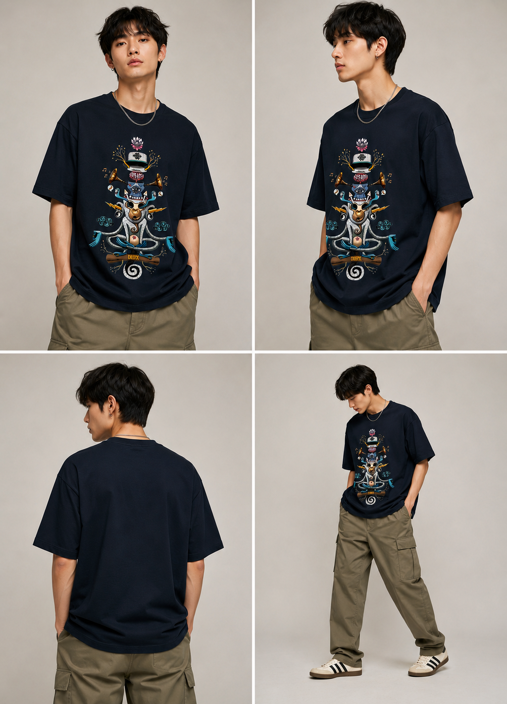 Divine Fusion – Mystical Streetwear Graphic Oversized T-Shirt