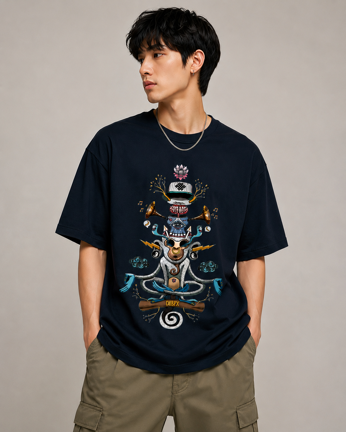 Divine Fusion – Mystical Streetwear Graphic Oversized T-Shirt